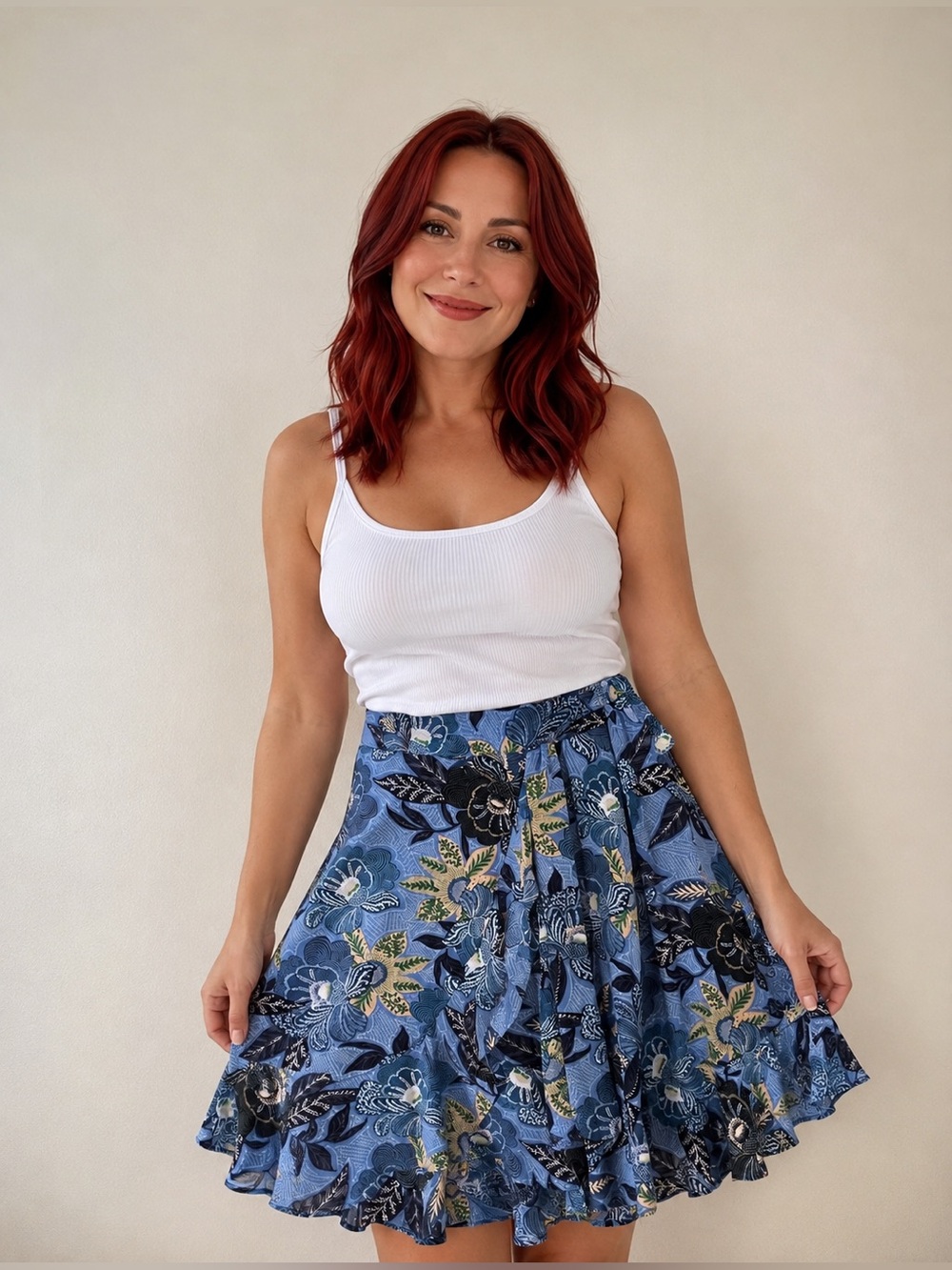 Chenault Blue Floral Circle Skirt with Tie